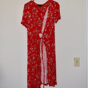 Red floral midi wrap dress Topshop